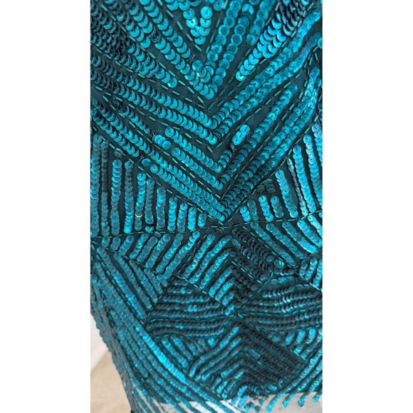 Aidan Mattox Sequin Beaded Cocktail Dress Emerald Green V Neck Long Sleeve US 4 - Picture 15 of 16